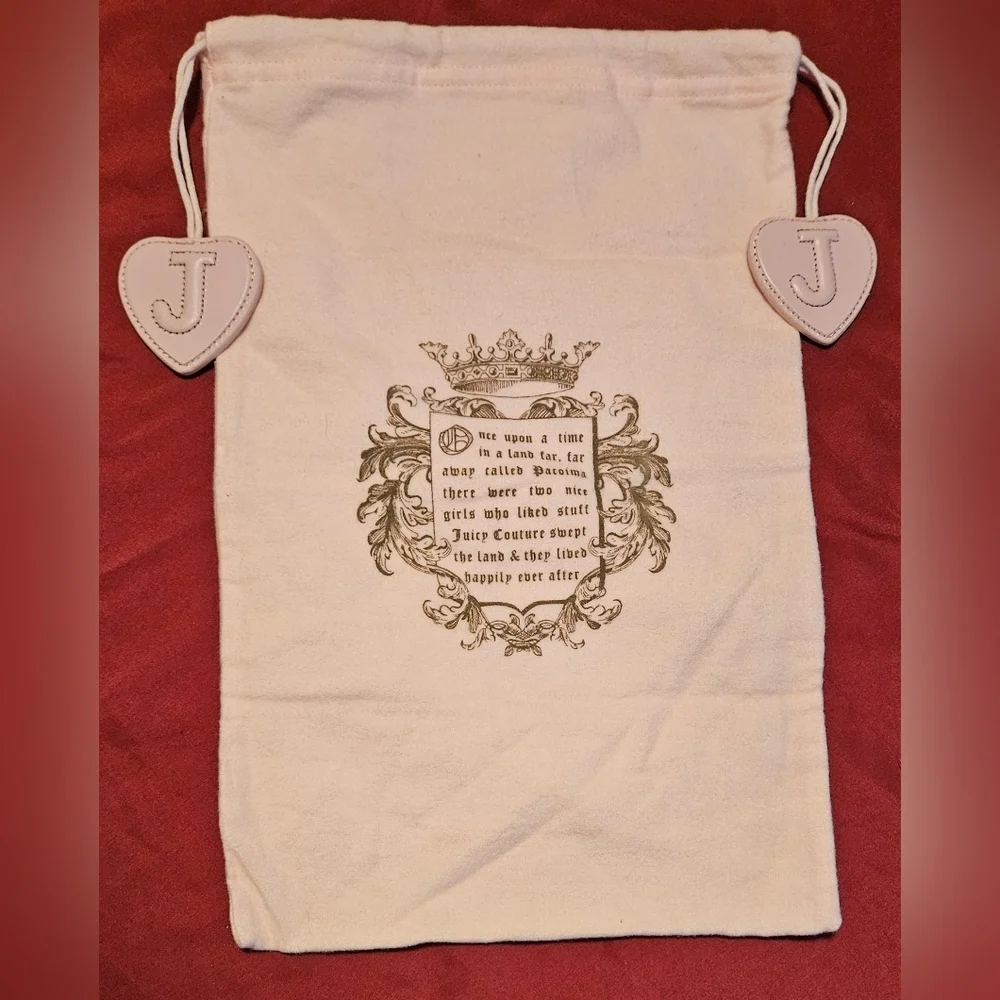 JUICY COUTURE Large Light Pink Dust Bag Cover Pouch Heart Charm Drawstring Logo - Picture 3 of 12